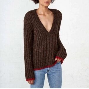 La Ligne Fuzzy Wuzzy Oversized V Neck Sweater